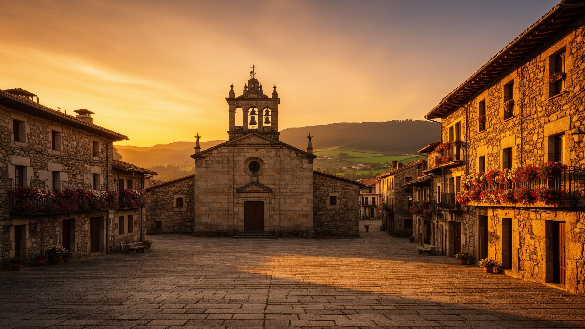 Plaza de Villafufre al atardecer, Valles Pasiegos